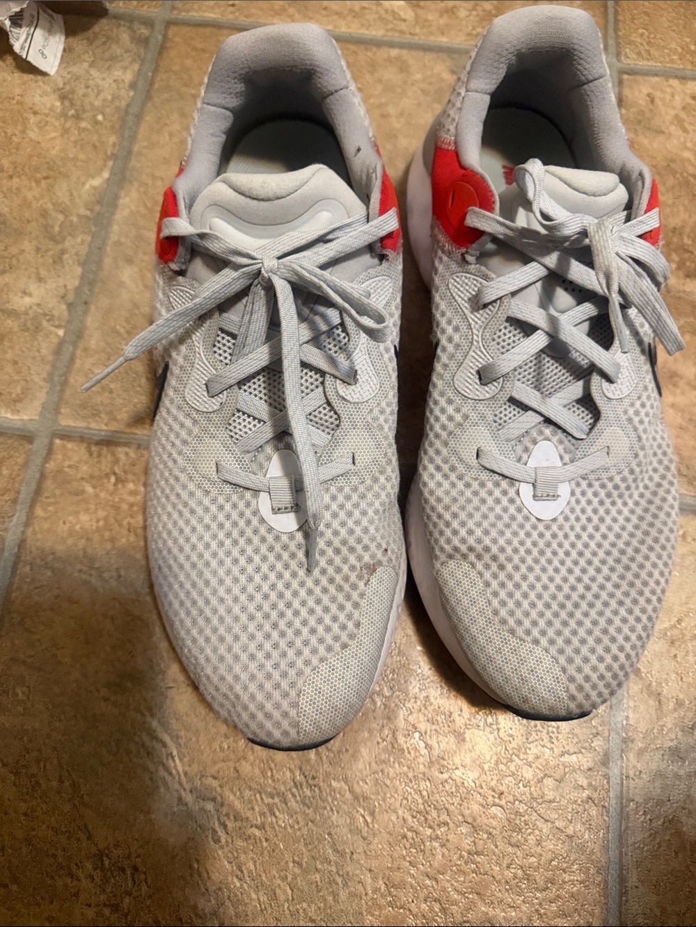 Nike Light Gray & Red Mesh Running Sneakers